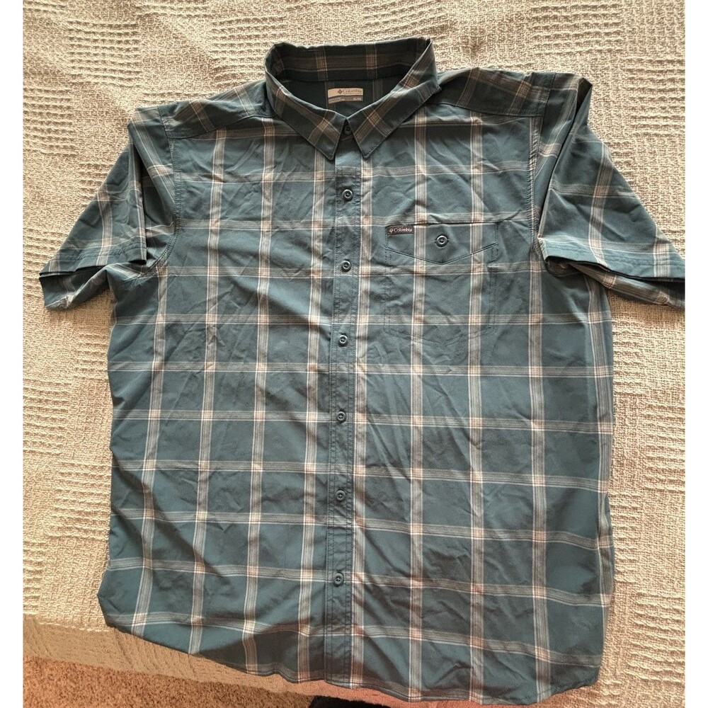 Columbia Men's Short Sleeve Turquoise Plaid Shirt XL/TG